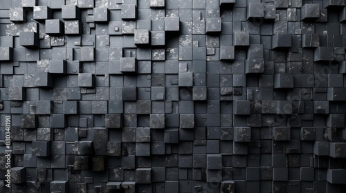 A sleek abstract design with a dark background and a scattered pattern of small