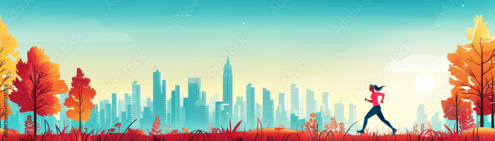 Urban jogging, health journey, flat design illustration Urban jogging, health journey, flat design illustration