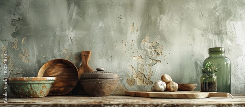 Rustic wooden table with ki...