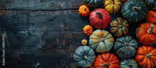 Colorful pumpkins on a rust...