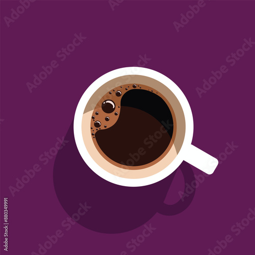 Vector illustration of a coffee cup from top view isolating on yellow background, without outline