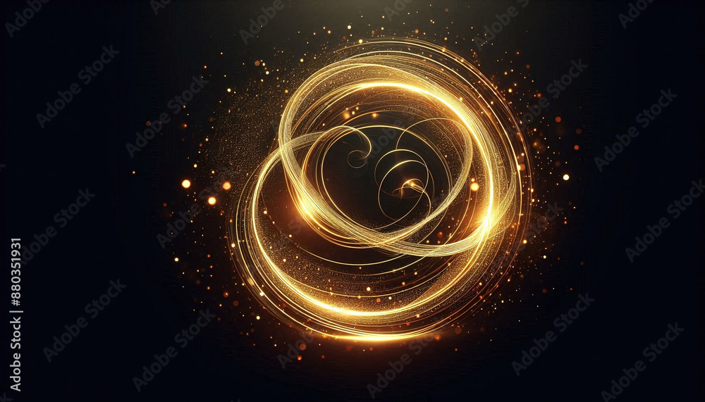 Glowing golden light effect with swirl and ring on black background Glowing golden light effect with swirl and ring on black background
