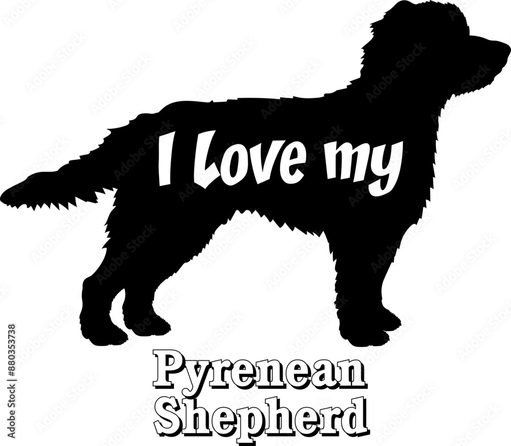 Pyrenean Shepherd. I love my dog Dog silhouette dog breeds logo dog monogram vector Pyrenean Shepherd. I love my dog Dog silhouette dog breeds logo dog monogram vector