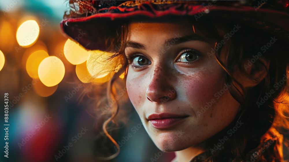 Beautiful Women Portrait With Hat Bokeh Blur Beautiful Women Portrait With Hat Bokeh Blur