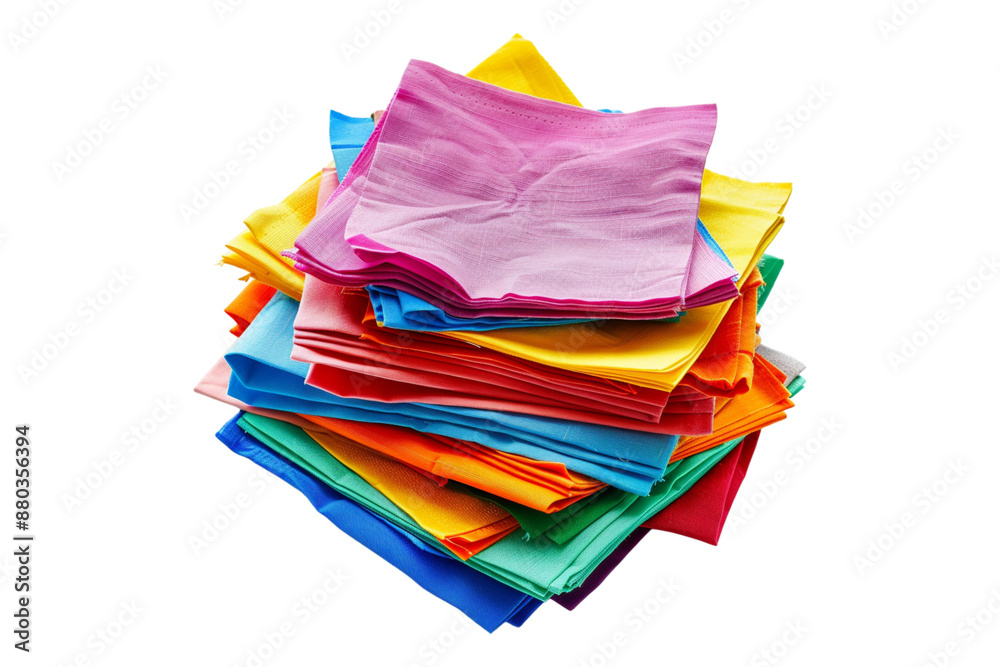 A pile of vibrant napkin isolated on transparent background A pile of vibrant napkin isolated on transparent background