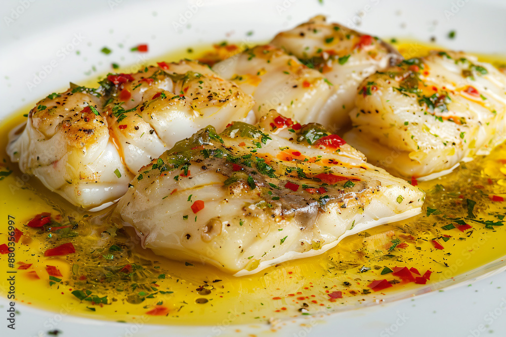 a plate of food with some fish and sauce a plate of food with some fish and sauce