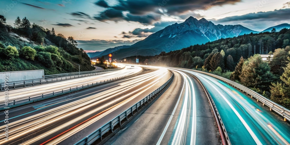 Fototapeta premium A highway with a mountain range in the background