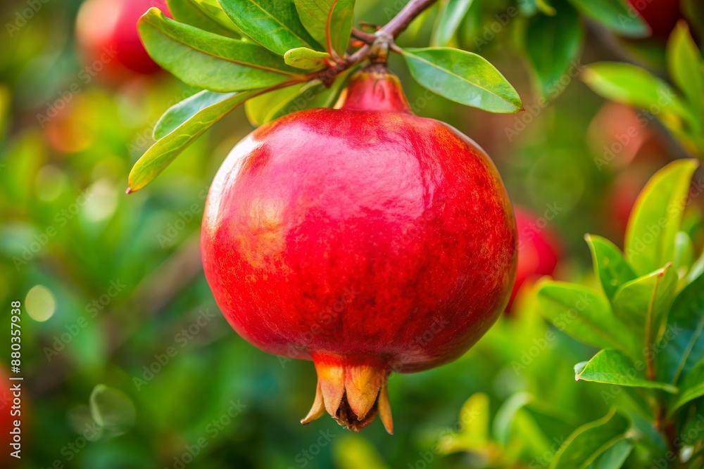 A red fruit with a green stem is on a branch A red fruit with a green stem is on a branch