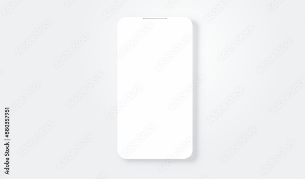 White screen of phone mockup front view. Mobile phone isolated with blank screen for display your ux design, site, presentation. Elegant white tone vector smartphone laying on desk with shadow. White screen of phone mockup front view. Mobile phone isolated with blank screen for display your ux design, site, presentation. Elegant white tone vector smartphone laying on desk with shadow.