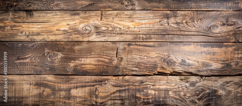 Birds eye view of an aged wooden plank texture serving as an abstract background with ample space for showcasing designs or text also known as a copy space image