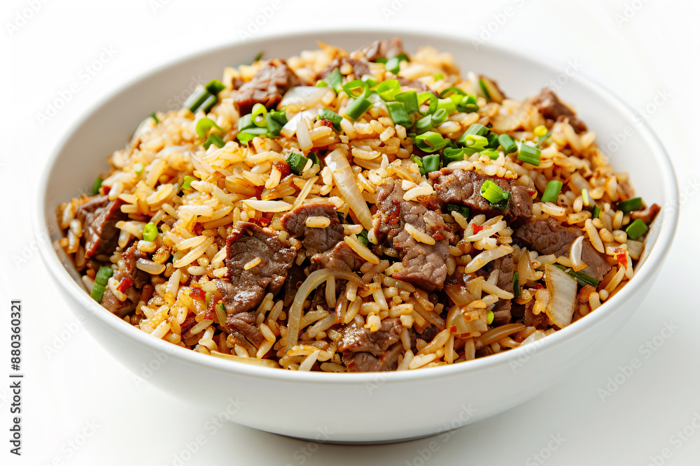 a bowl of rice with meat and vegetables a bowl of rice with meat and vegetables