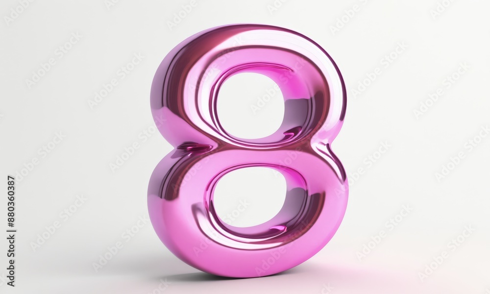 Pink chrome number 8 isolated on a white background Pink chrome number 8 isolated on a white background