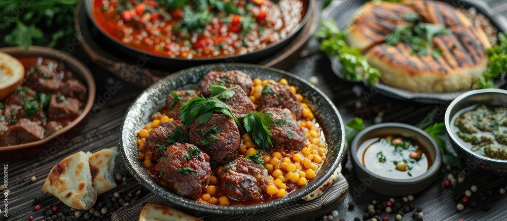 Turkish style meat saute dishes like Et Sote and Sac Kavurma are popular options ideal for displaying a variety of textures and flavors in a copy space image Turkish style meat saute dishes like Et Sote and Sac Kavurma are popular options ideal for displaying a variety of textures and flavors in a copy space image
