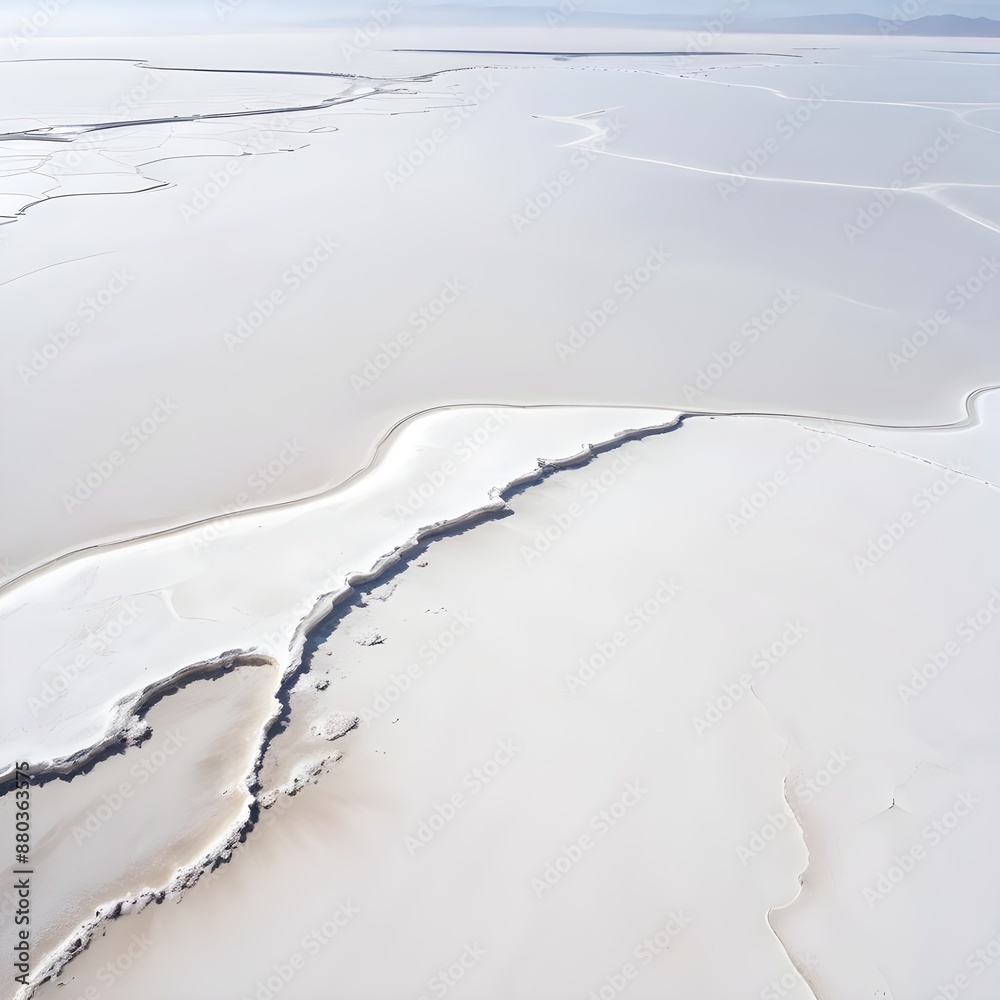 Obraz premium Aerial photograph of a vast salt flat or salt desert with a clean, bright white backdrop