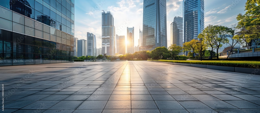 Fototapeta premium Urban landscape with a contemporary building and park offering a stunning view perfect for a copy space image