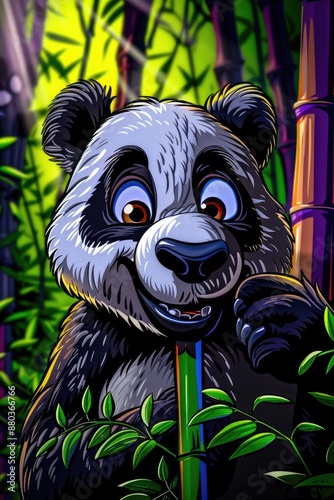 Playful panda in the bamboo forest photo