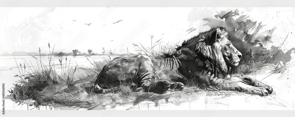 Obraz premium A realistic drawing of a wild animal in its natural habitat.