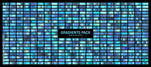 Blue, azure glossy gradient, metal foil texture. Color swatch set. Collection of high quality gradients. Shiny metallic background. Design element. Vector illustration
