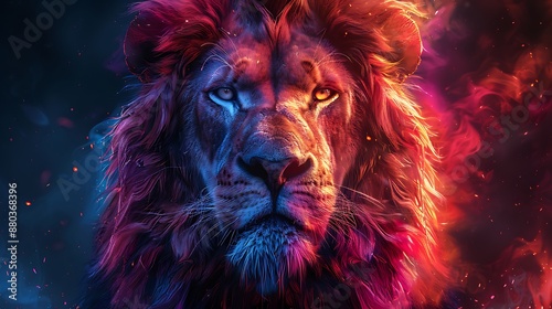 Polygonal Lion Artwork Vibrant Colors and Powerful Pose  © AH