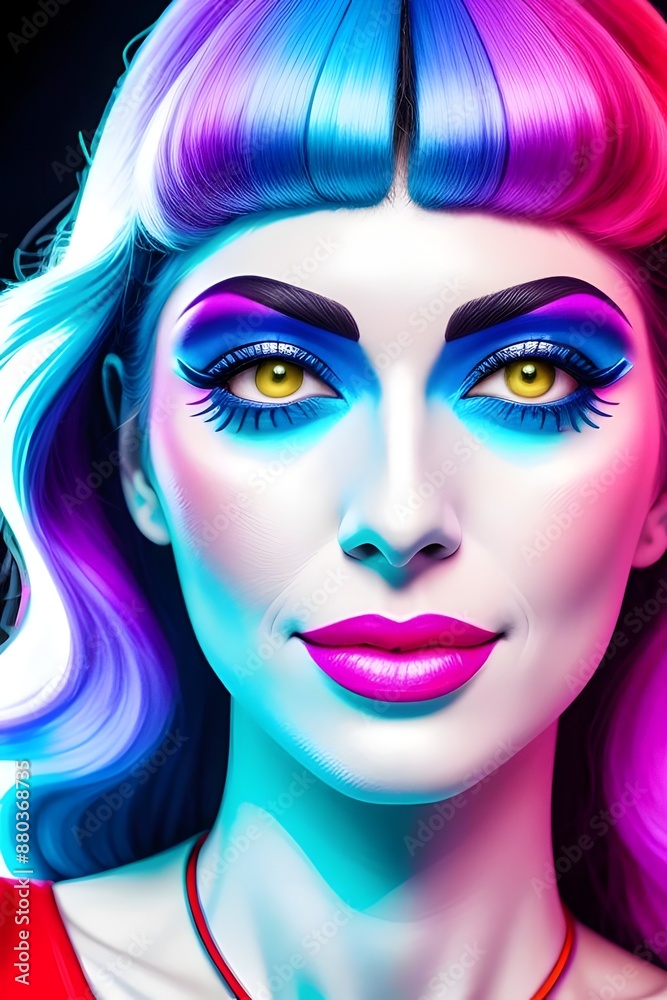 an image of a Colourful, 1970s closeup of a beautiful disco woman, 1970s fashion, retro, vintage, rainbow colors, stylish, retro hairstyle, Beauty, Glamour, Funky, Sequins, an image of a Colourful, 1970s closeup of a beautiful disco woman, 1970s fashion, retro, vintage, rainbow colors, stylish, retro hairstyle, Beauty, Glamour, Funky, Sequins,