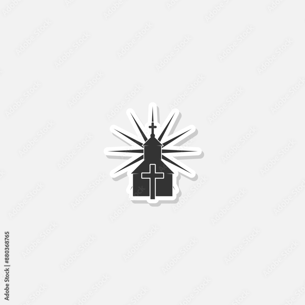 Church cross sun icon sticker isolated on gray background