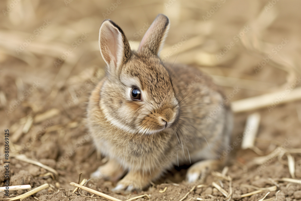 Fototapeta premium Newborn rabbit in spring barnyard 