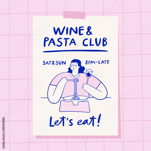 invitation for wine and pasta party. Wine tasting concept. 