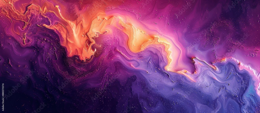 Fototapeta premium A stunning abstract fluid art painting featuring vibrant swirls of purple, orange, and pink, creating a mesmerizing and dynamic visual effect.