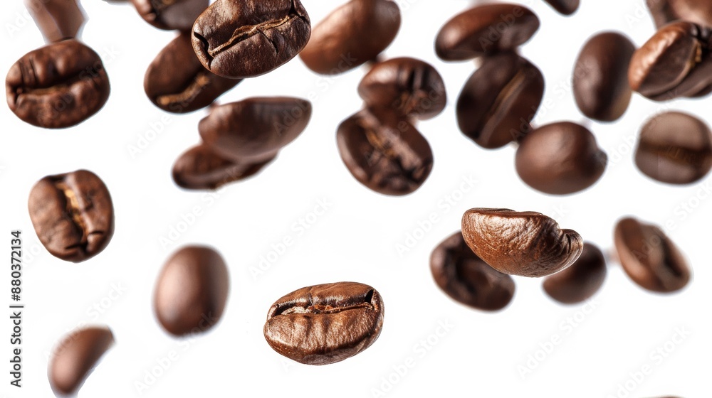 Coffee Beans in Motion: Roasted coffee beans suspended in mid-air, showcasing their rich, dark brown color and intricate textures. A captivating image for coffee-related projects. Coffee Beans in Motion: Roasted coffee beans suspended in mid-air, showcasing their rich, dark brown color and intricate textures. A captivating image for coffee-related projects.