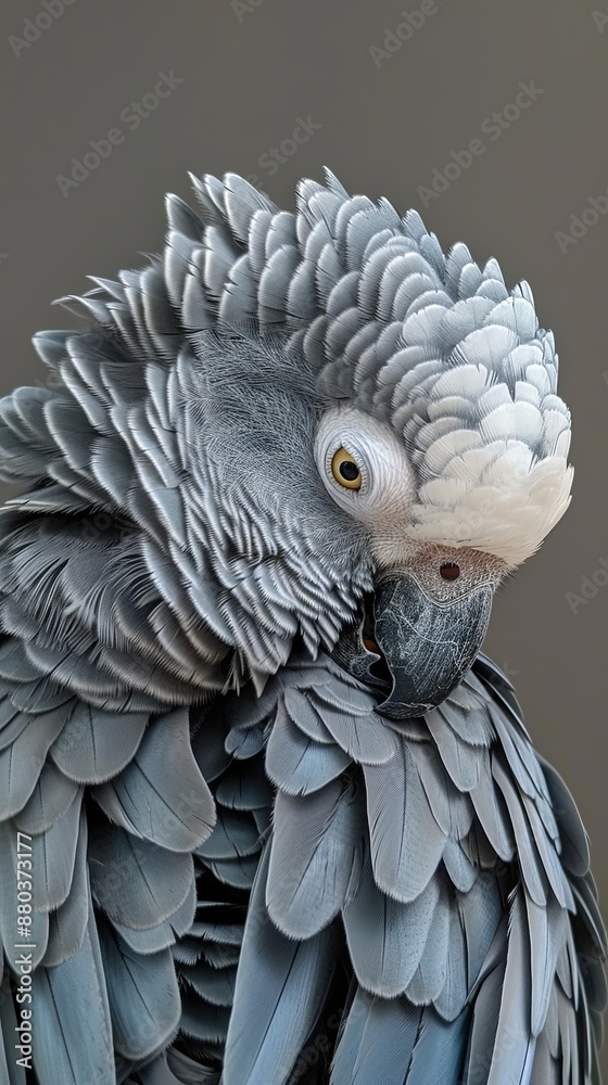 Fototapeta premium Grey Parrot Preening Its Exquisite Feathers