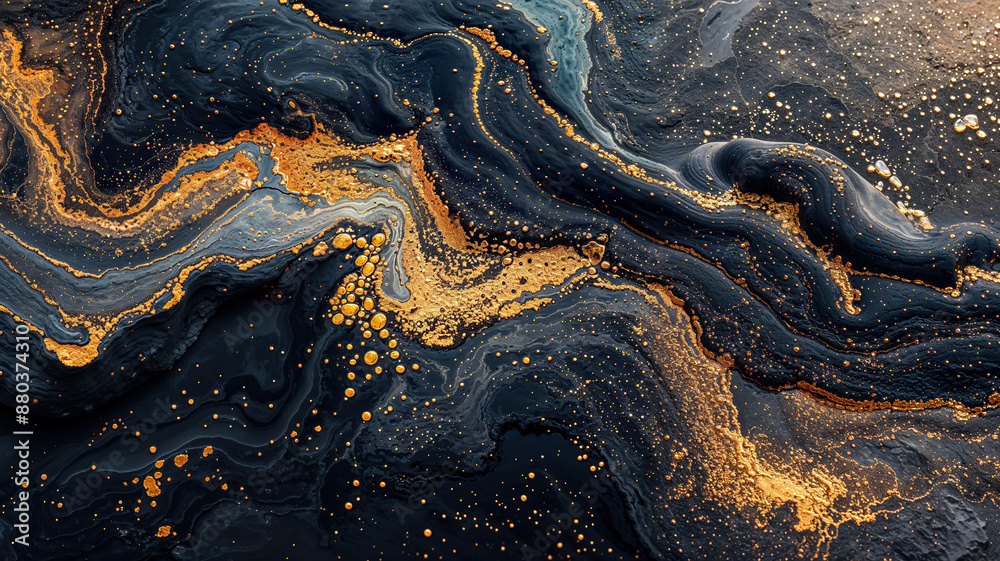 Fototapeta premium arrière-plan abstrait avec particules fluides dorées sur fond noir 