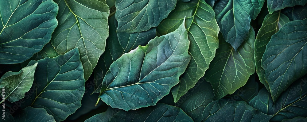 Fototapeta premium Green leaves texture with veins visible, 4K hyperrealistic photo