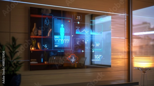 An AI-powered smart mirror reflecting a usera??s health and fitness metrics photo