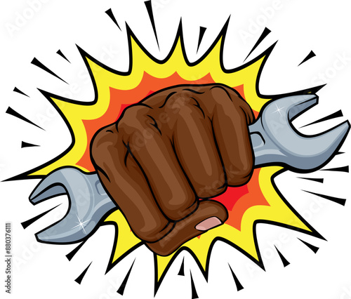 A fist hand holding a wrenc...