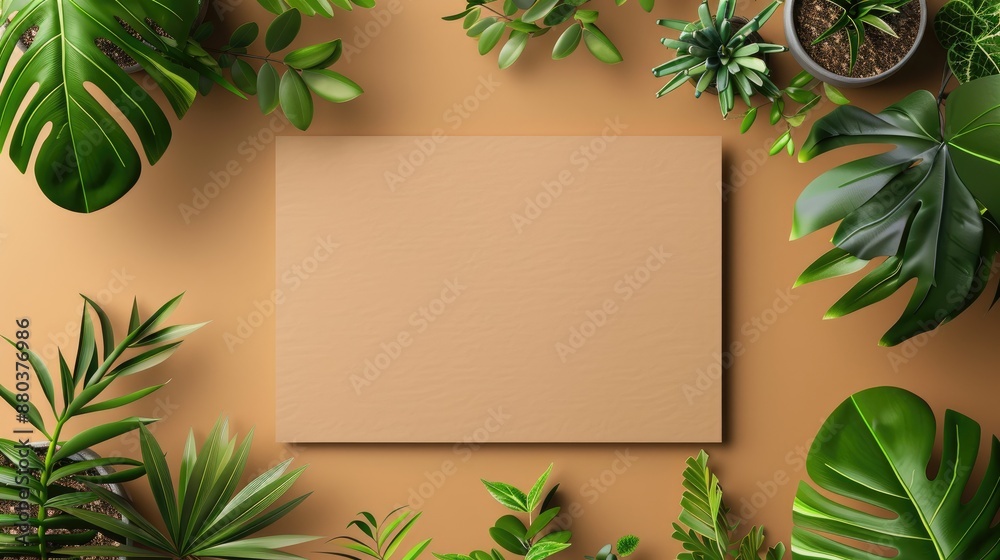 Plants on khaki background on card mock up Plants on khaki background on card mock up