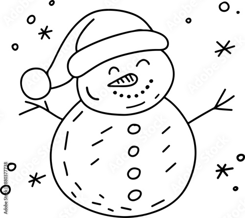 Cute snowman doodle coloring page design element