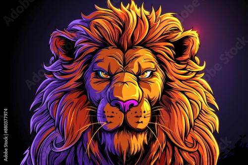 Colorful illustration of a fierce lion with a majestic mane photo