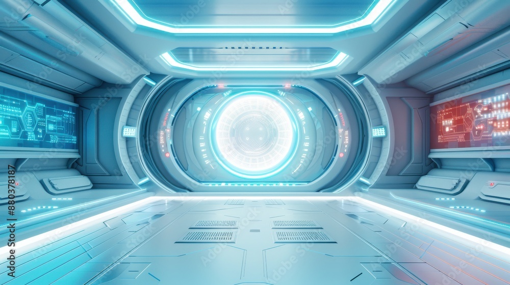 A futuristic workspace with digital screens and holographic ideas floating around. Futuristic, Illustration, Blue and White, Detailed A futuristic workspace with digital screens and holographic ideas floating around. Futuristic, Illustration, Blue and White, Detailed