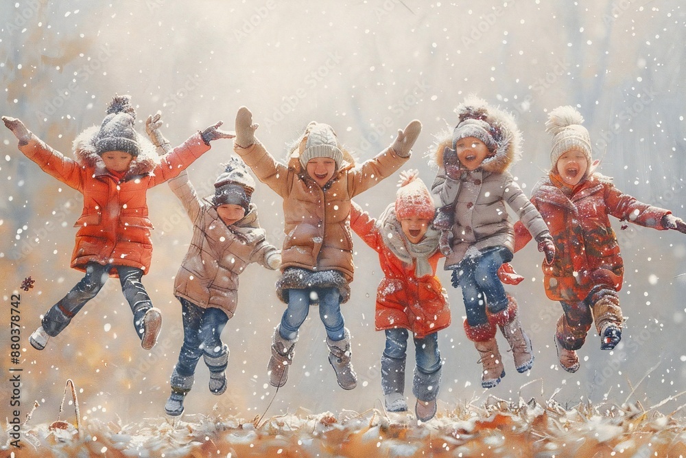 Children enjoying themselves in the snowy Winter Wonderland Children enjoying themselves in the snowy Winter Wonderland