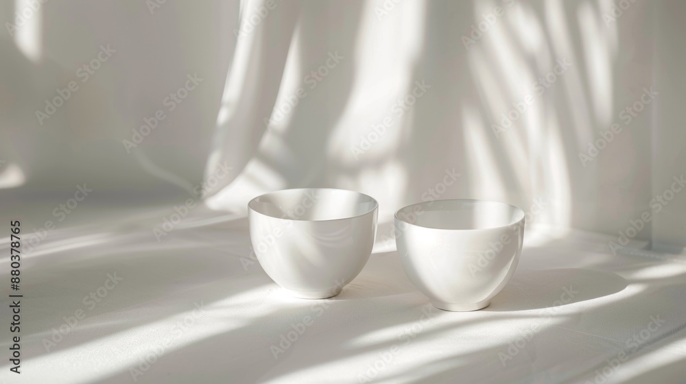 Minimalist white bowls with shadows Minimalist white bowls with shadows