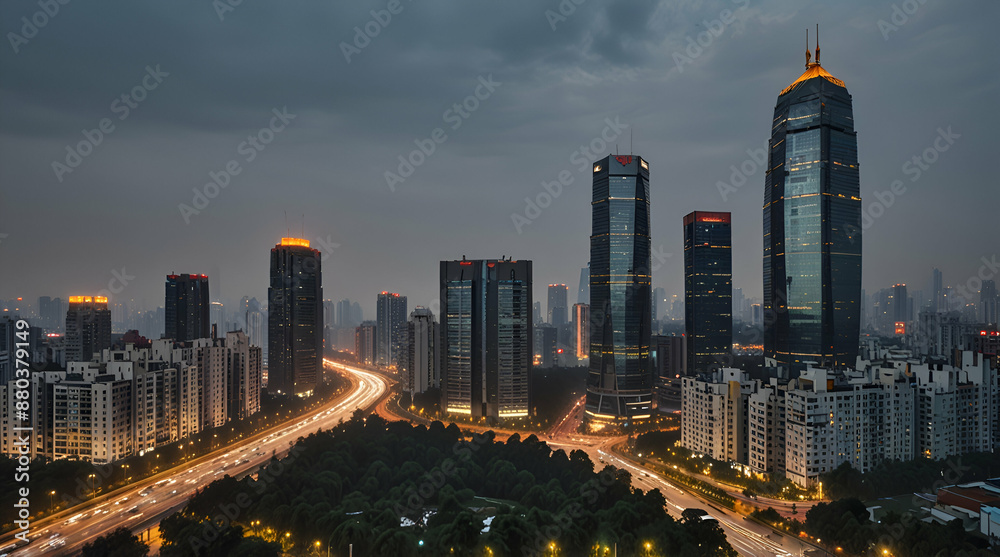Obraz premium Chengdu skyline scenery with high building, generative.ai