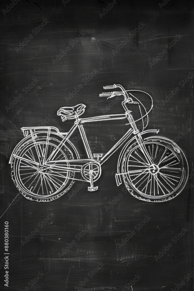 A chalk drawing of a bicycle on a blackboard, suitable for educational or creative purposes A chalk drawing of a bicycle on a blackboard, suitable for educational or creative purposes