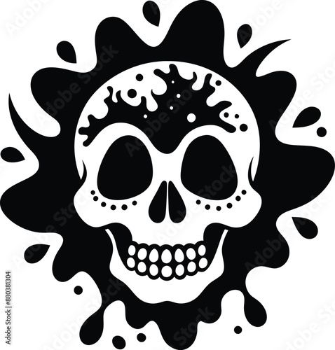 Maxican skull with splash illustration mexican, skull, dead, death, skeleton, scary, muertos, rose, sugar, vintage, traditio