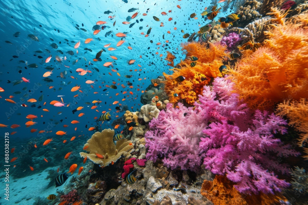 Naklejka premium A vibrant coral reef with diverse marine life AI generated