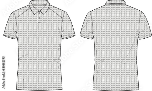 Printed Polo Shirt Technical Fashion Illustration Mock-up Template for Design and Tech Packs Front and Back Views