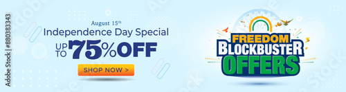 Celebration of India independence Day and freedom blockbuster offer sale 75% off Shopping background.