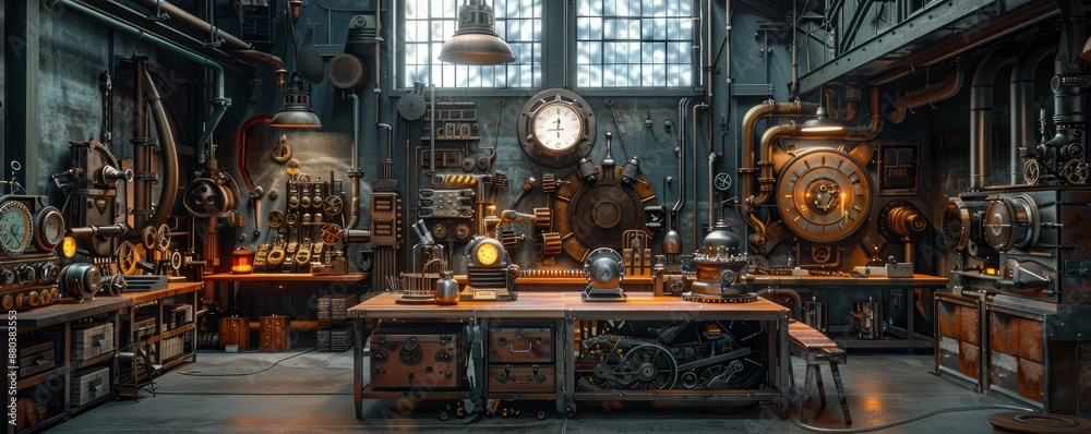 Steampunk Mechanical Workshop, 4K hyperrealistic photo Steampunk Mechanical Workshop, 4K hyperrealistic photo