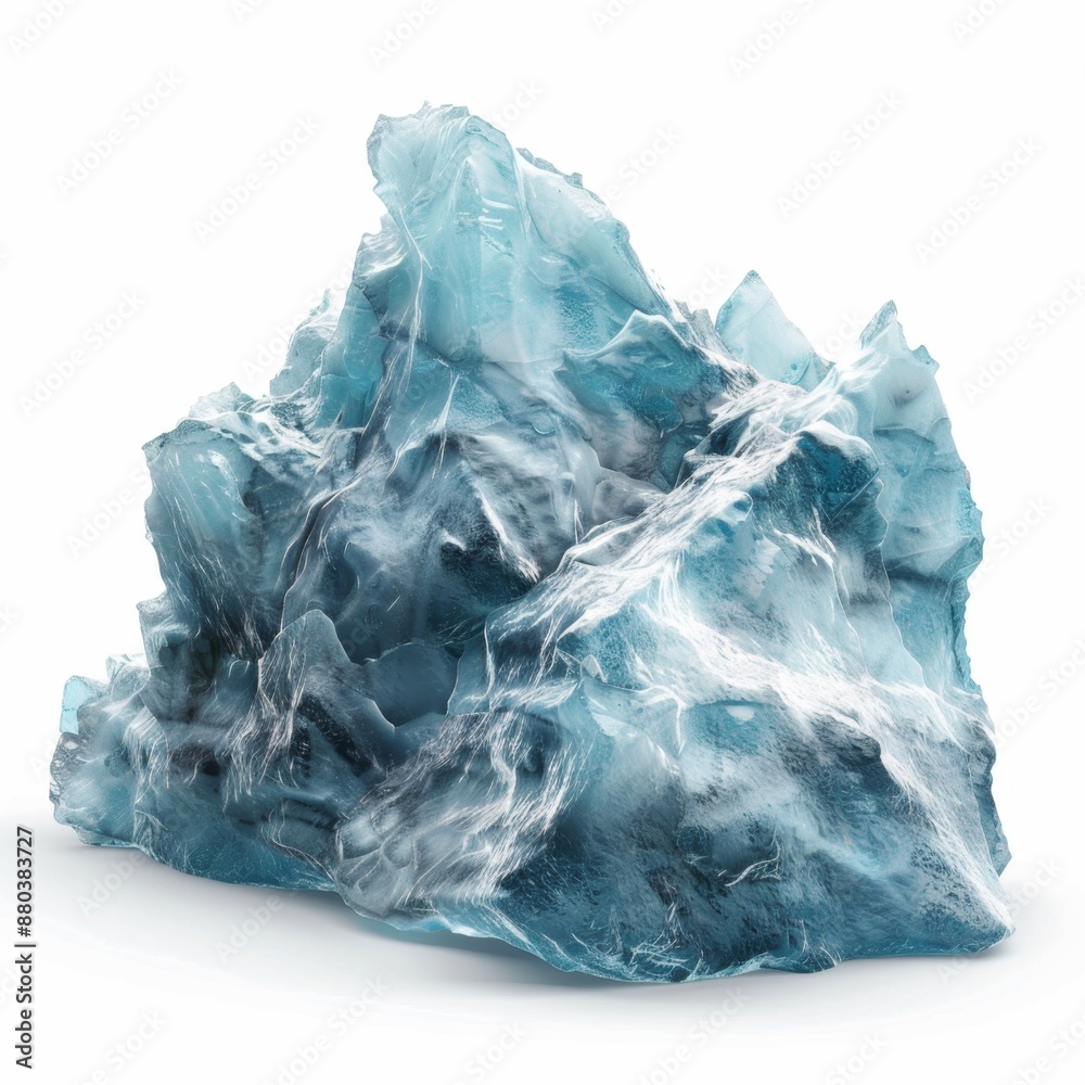 Fototapeta premium Fractured Ice: Glacier Calving Natural Disaster in Photorealistic Style on White Background