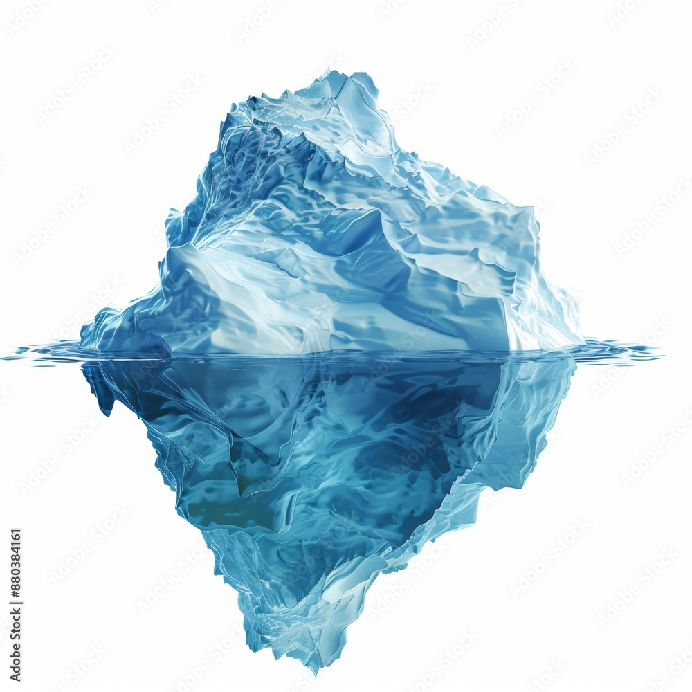 Obraz premium Solitude of Melting Iceberg - Photorealistic Environmental Element in Blue Tones Isolated on White Background