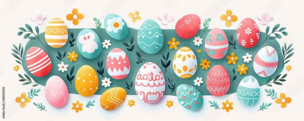 Easter flat design top view egg hunt cartoon drawing colored pastel Easter flat design top view egg hunt cartoon drawing colored pastel